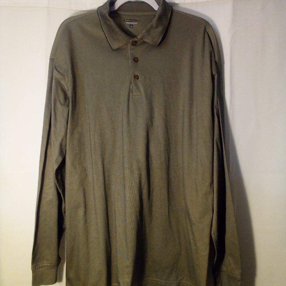 Pebble Beach Polo Shirt Men L Long Sleeve Cool Comfort Golf Active Green Black